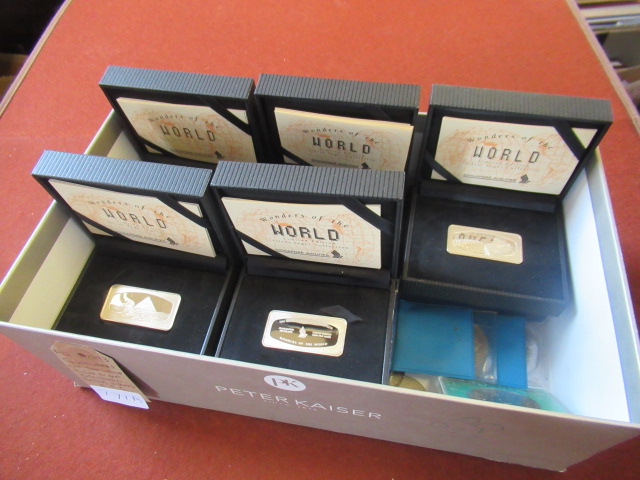 FIVE WONDERS OF THE WORLD FINE 800 STANDARD SILVER INGOTS ETC Image