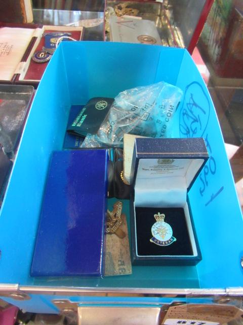 BOX OF CROWNS AND ARMED FORCES BADGE WITH OPERATION OVERLORD MEDAL Image