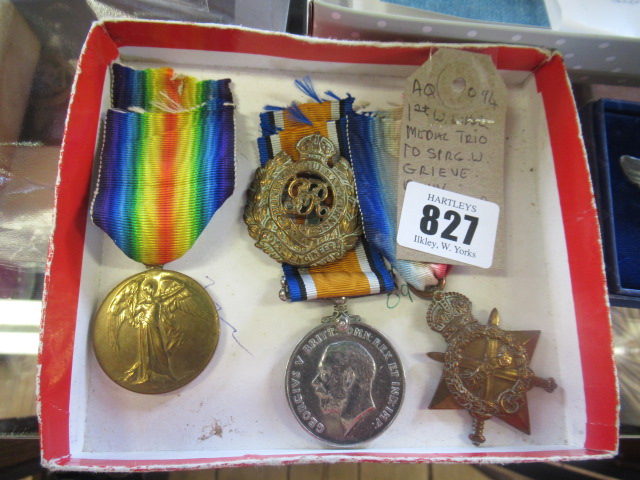 WWI MEDAL TRIO TO SPR G W GRIEVE ROYAL ENGINEERS AND A CAP BADGE Image