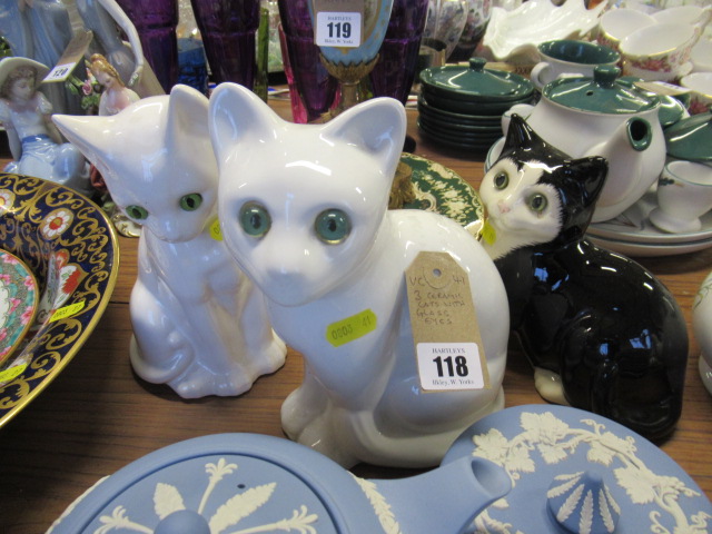 THREE CERAMIC CATS WITH GLASS EYES Image