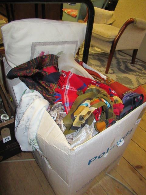 BOX OF TEXTILES  CURTAINS AND SCARVES Image