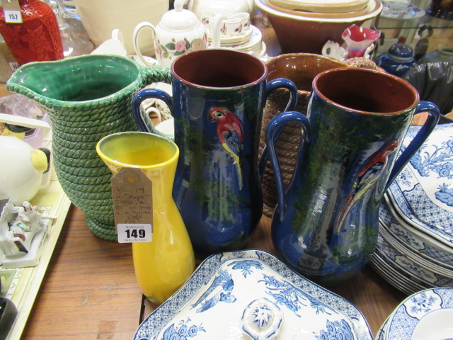 TWO ROPE WORK JUGS  PAIR OF VASES AND A VASE Image