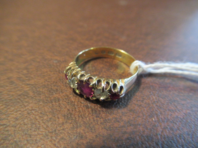 FIVE STONE RUBY AND DIAMOND 22CT GOLD RING Image