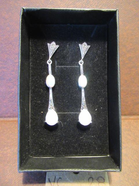 PAIR OF SILVER AND OPAL MARCASITE EARRINGS Image