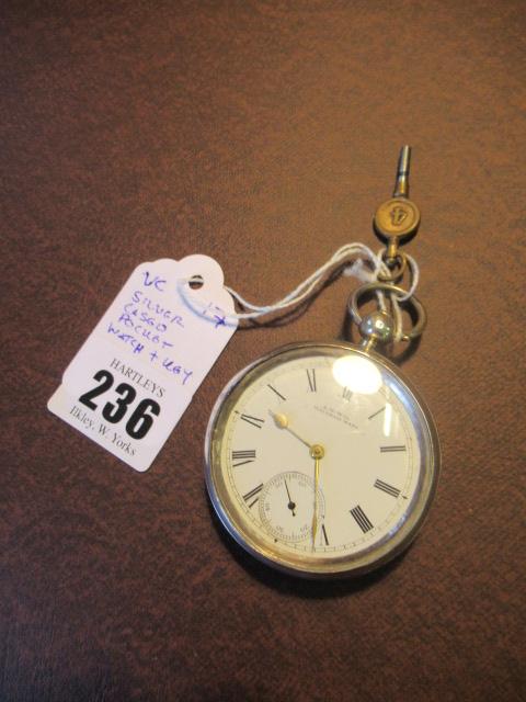 SILVER CASED POCKET WATCH AND KEY Image