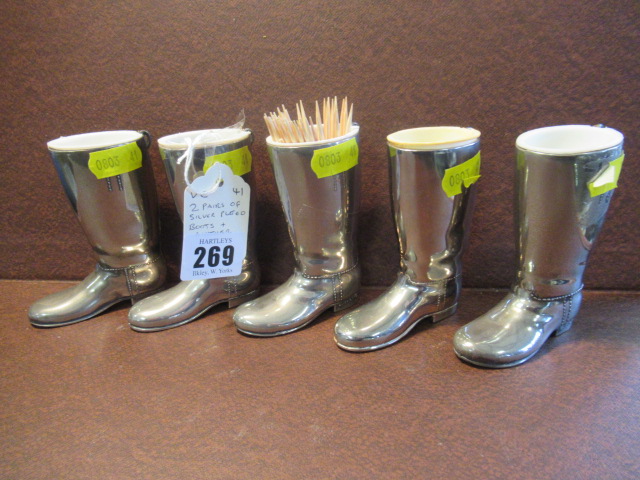 TWO PAIRS OF SILVER PLATED BOOTS AND ANOTHER Image