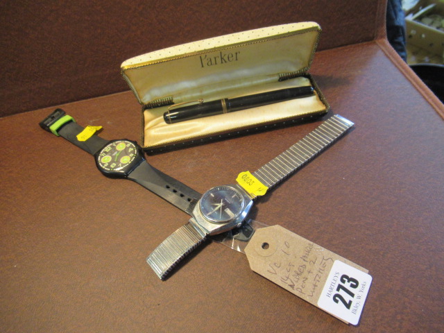 PARKER PEN WITH 14CT NIB AND TWO WATCHES Image
