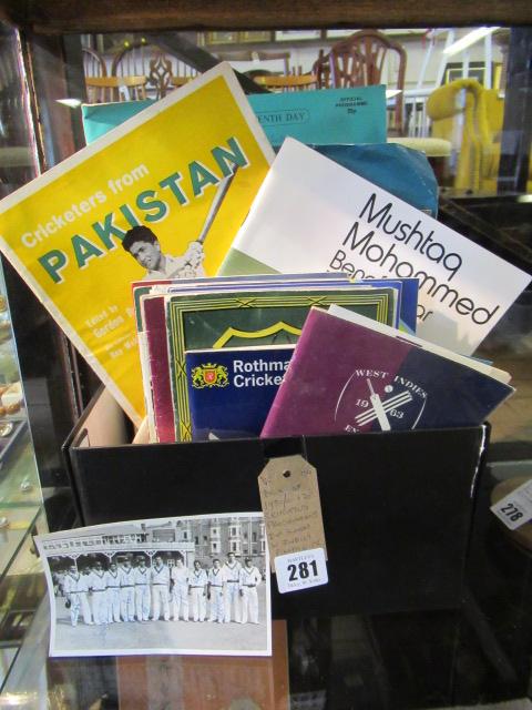 BOX OF 1950S-70S CRICKETING PROGRAMMES INCLUDING SIGNED WEST INDIES PHOTO ETC Image