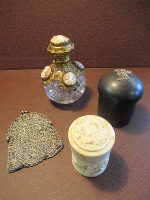 CAMEO TOP SCENT BOTTLE AND CARVED BONE BOX ETC Image