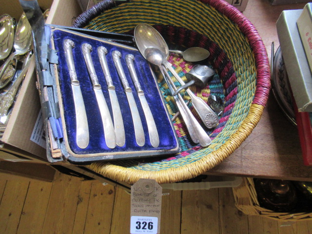 BASKET OF CUTLERY AND SILVER HANDLED BUTTER KNIVES Image