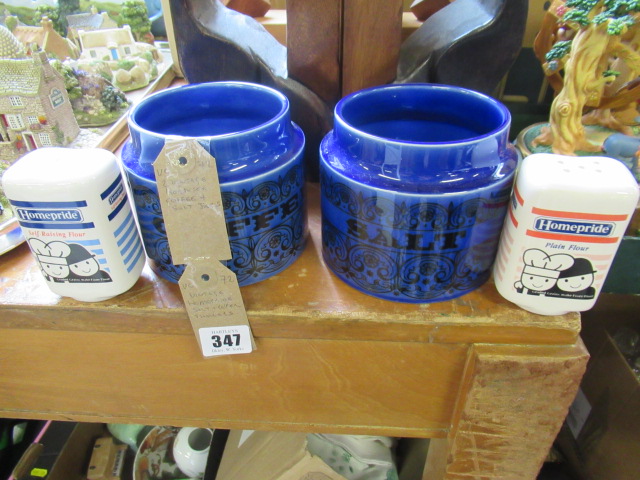 TWO VINTAGE HORNSEA COFFEE AND SALT JARS AND HOMEPRIDE SALT AND PEPPER SHAKERS Image
