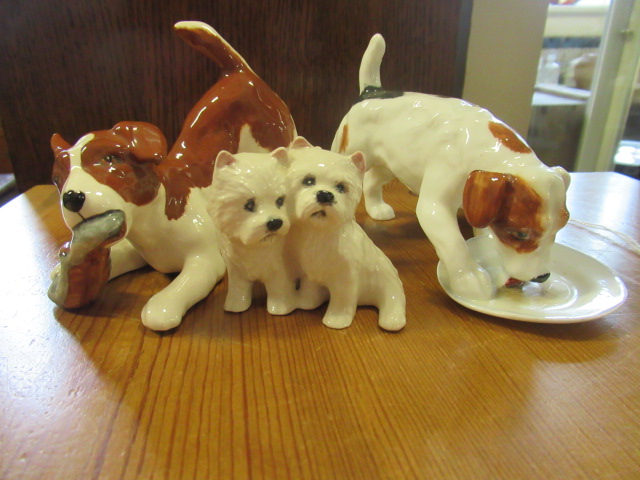 TWO BESWICK DOGS AND A ROYAL DOULTON DOG Image