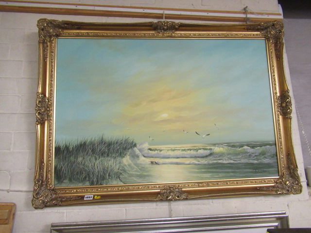 GILT FRAMED OIL SEASCAPE SIGNED TIHANEY Image