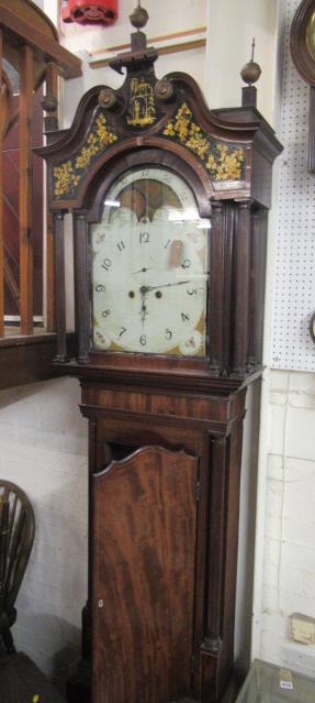 MAHOGANY INLAID CASED GRANDFATHER CLOCK WITH PAINTED DIAL Image