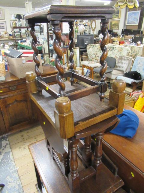 SMALL GATELEG TABLE  AND TWO OAK STANDS Image