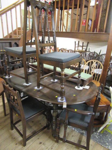DARK ERCOL DINING TABLE AND EIGHT CHAIRS Image