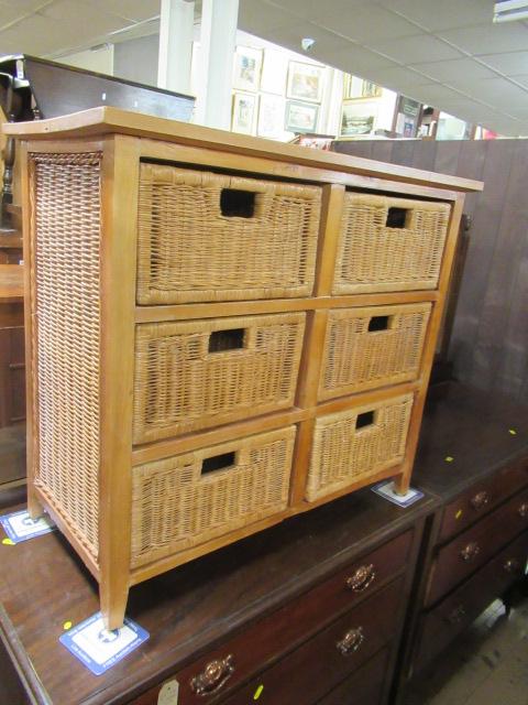 PINE AND WICKER SIX DRAWER CHEST Image