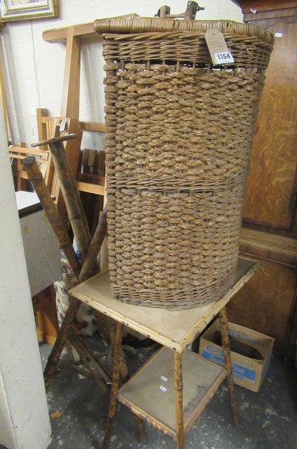 BAMBOO PLANT STAND  SIDE TABLE AND WICKER BASKET Image