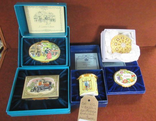 FOUR BILSTON AND BATTERSEA ENAMEL BOXES ETC Image