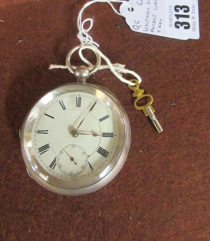 WALTHAM SILVER POCKET WATCH AND KEY Image