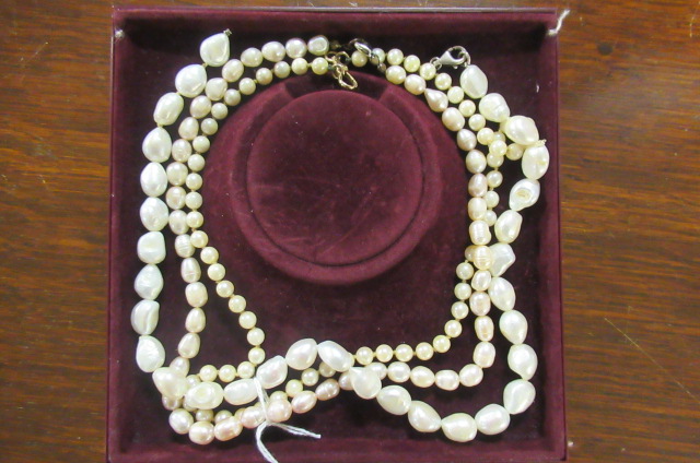 THREE STRING OF FRESHWATER AND OTHER PEARLS Image
