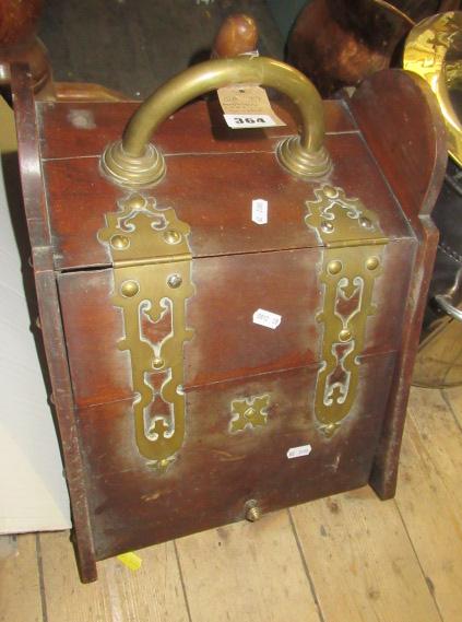 BRASS AND WOODEN COAL BOX Image