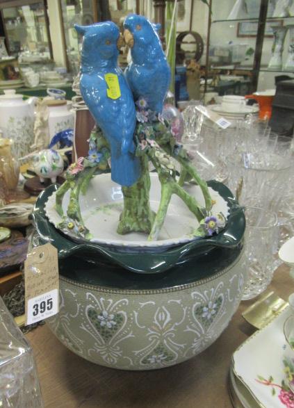 MAJOLICA COCKATOO DISH AND A PLANTER Image