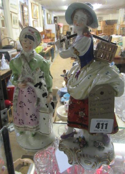 CONTINENTAL PORCELAIN BIRD SELLER FIGURE AND ANOTHER Image