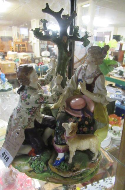 LARGE CONTINENTAL PORCELIN GROUP WITH DOG Image