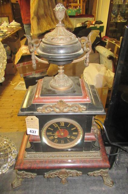 MARBLE AND SLATE MANTLE CLOCK WITH URN FINIAL Image