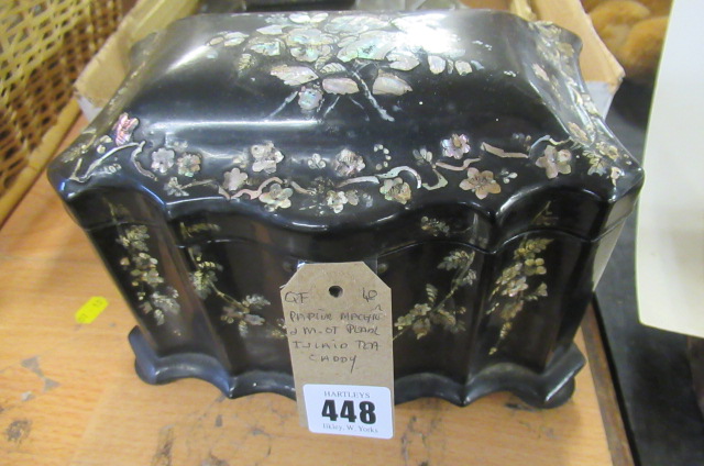 PAPIER MACHE AND MOTHER OF PEARL INLAID TEA CADDY Image