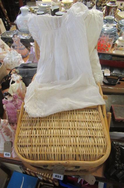 PICNIC BASKET WITH VINTAGE CHRISTENING GOWNS ETC Image