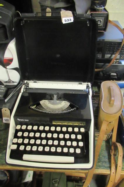 REMMINGTON TYPEWRITER  CHEESE BOARD AND BINOCULARS Image