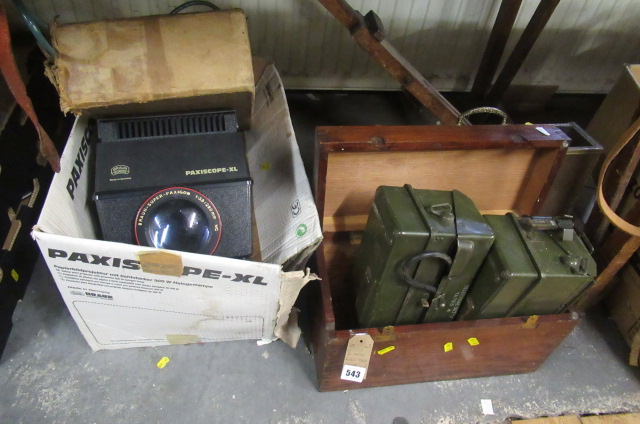 TWO ARMY FIELD TELEPHONES AND TWO PROJECTORS ETC Image