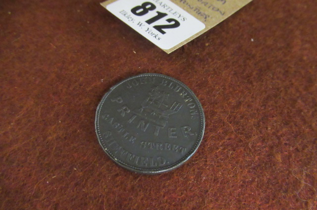 RARE VICTORIAN SHEFFIELD TOKEN FROM JOHN BLURTON THE PRINTERS Image