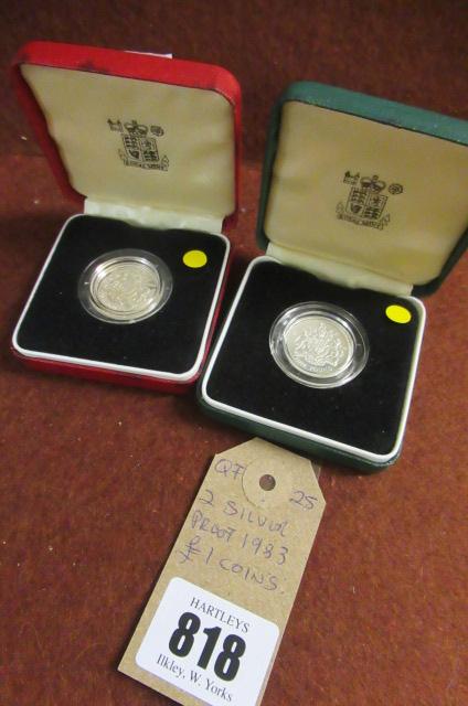 TWO SILVER PROOF 1983   ONE POUND COINS Image