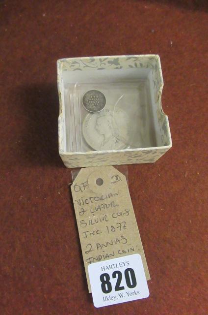 VICTORIAN AND LATER SILVER COINS INCLUDING 1877 2 ANNAS INDIAN COIN Image