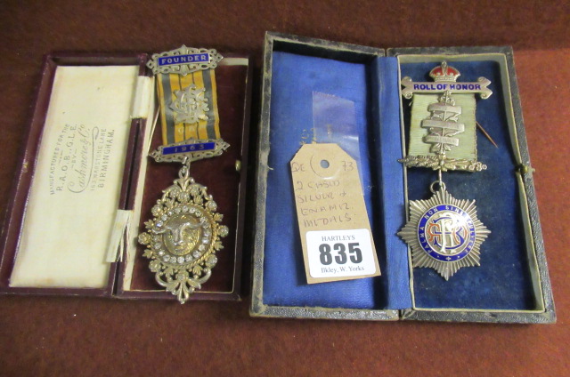 TWO CASED SILVER AND ENAMEL MEDALS Image