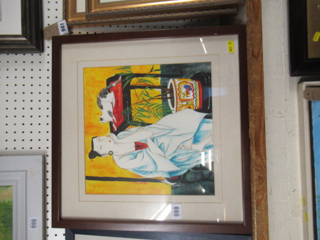 PAIR OF JAPANESE FIGURE WATERCOLOUR SCENES Image