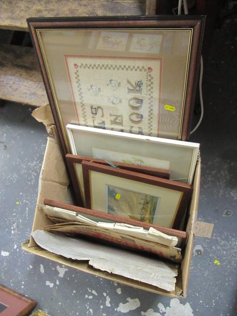 BOX OF PICTURES INCLUDING GIBBONS PRINTS Image