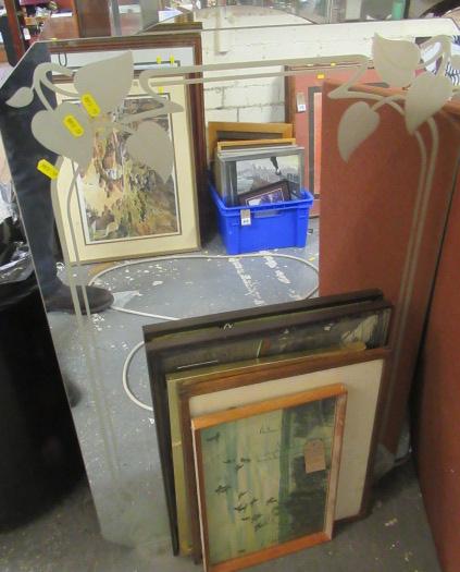 TWO UNFRAMED MIRRORS AND FOUR PICTURES Image