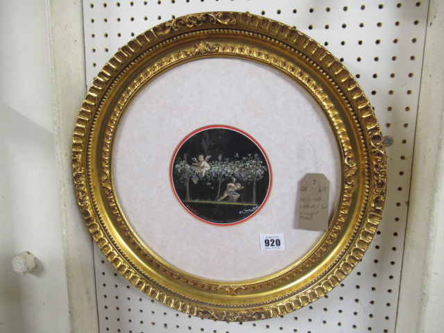 FRAMED ROUNDEL WATERCOLOUR  CHERUBS Image