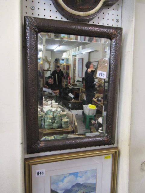ARTS AND CRAFT COPPER FRAMED MIRROR Image