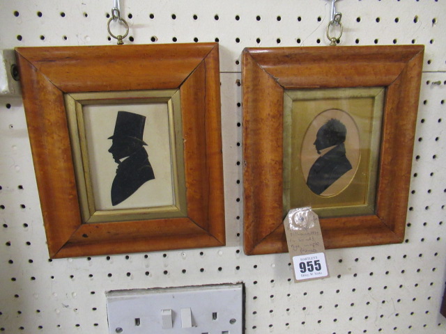 PAIR OF SILHOUETTES IN BIRDS EYE MAPLE FRAMES Image
