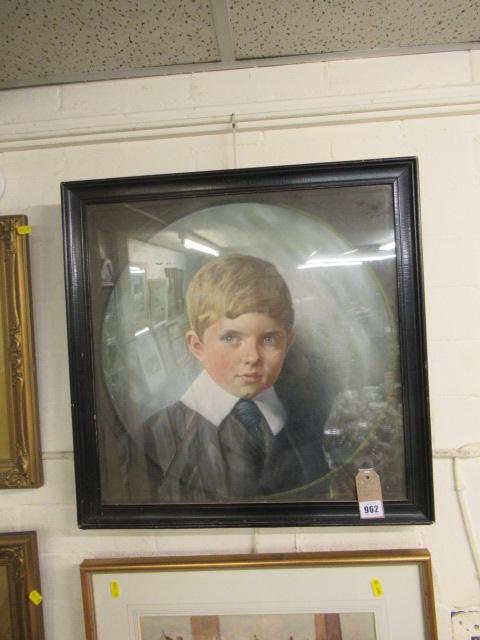 CIRCULAR FRAMED PASTEL OF A BOY Image