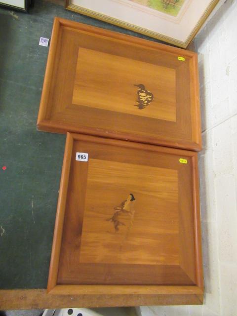 TWO MARQUETRY PICTURES WOLF AND DUCK Image