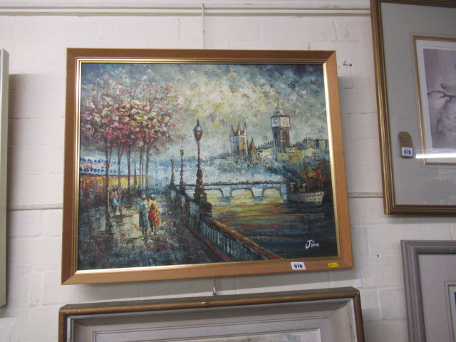 OIL RIVERSCENE OF THE THAMES SIGNED JIM Image