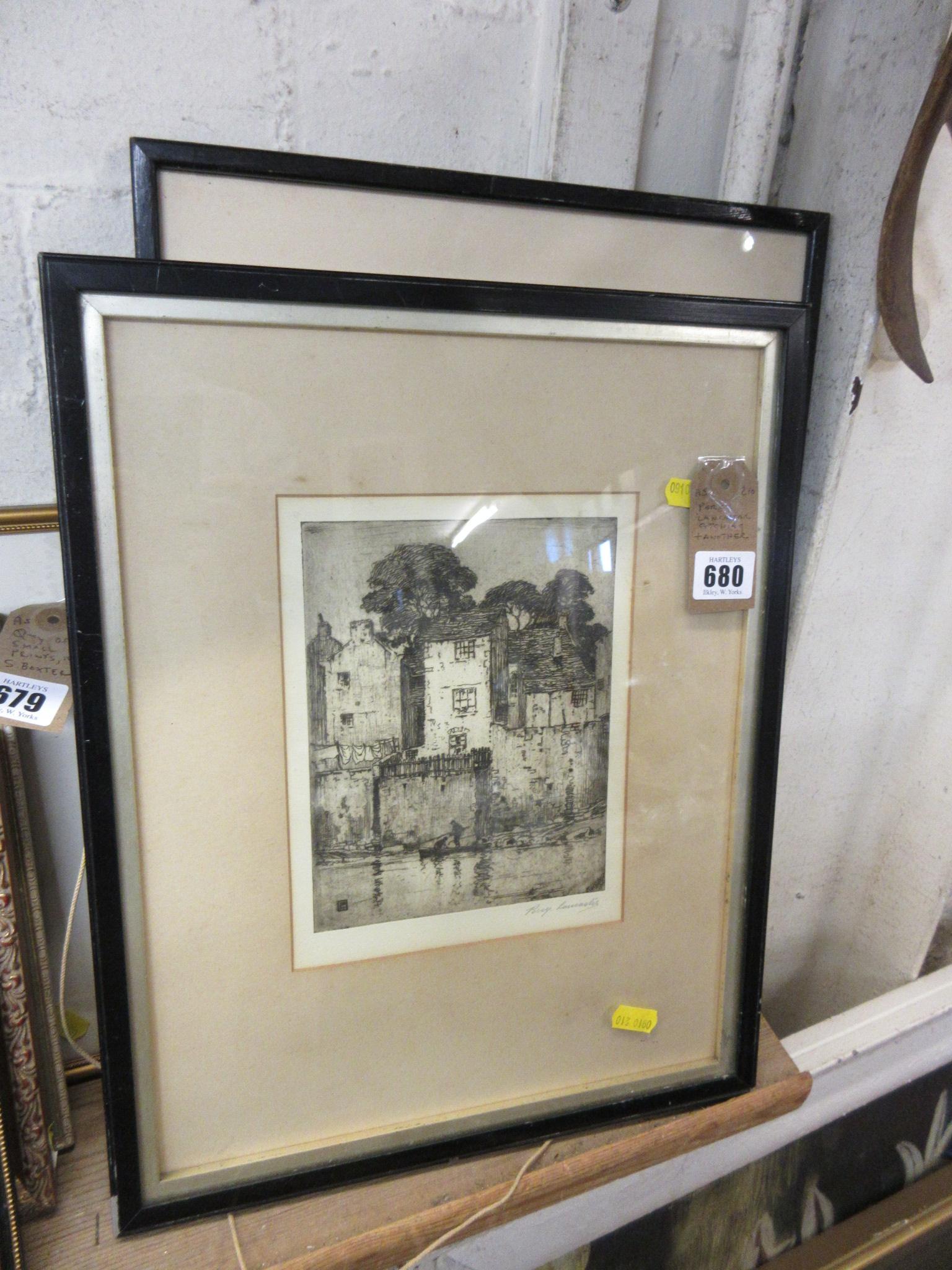 Percy lancaster etching and another Hartleys Auctioneers & Valuers
