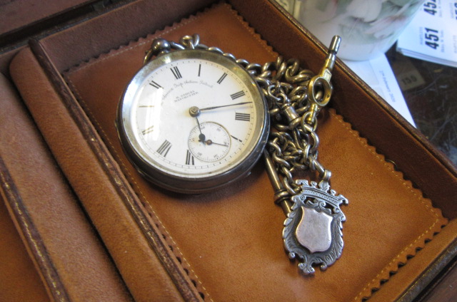 SILVER POCKET WATCH AND CHAIN ETC Image