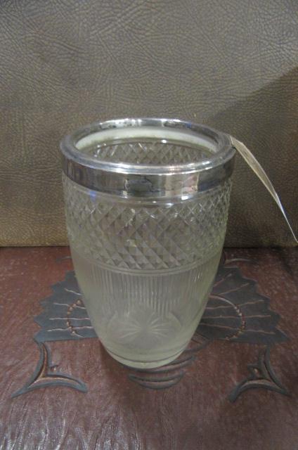 SILVER RIMMED CUT GLASS VASE Image